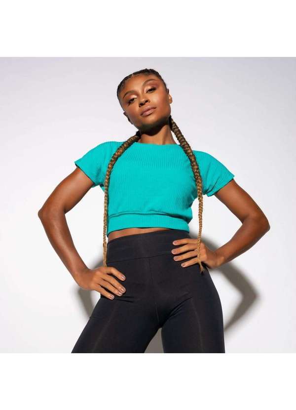 Honey Be - Cropped Fitness Canelado Manga Curta Verde Cr114 Verde