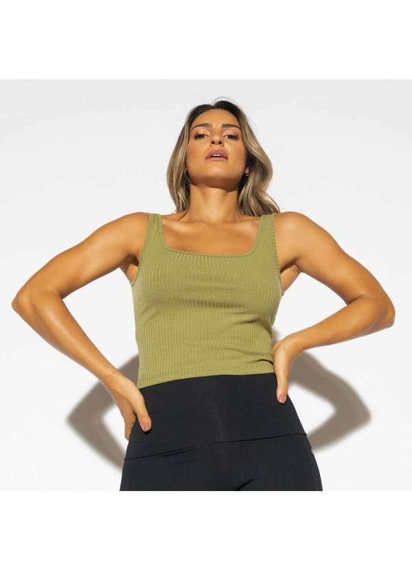Honey Be - Cropped Regata Fitness Canelado Verde Militar Cr117 Verde