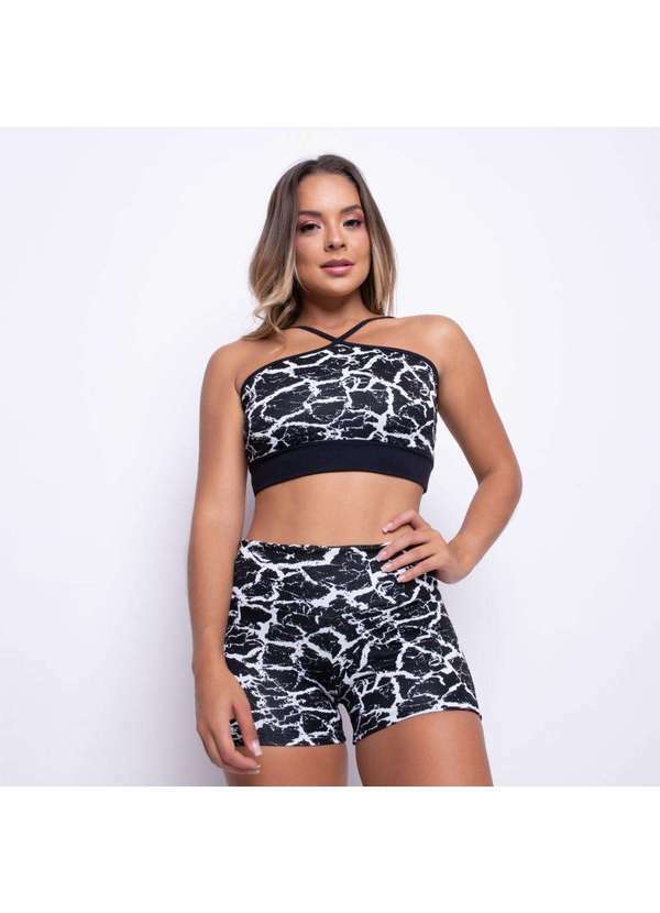 Honey Be - Top Fitness Jacquard Mármore Preto Tp695 Preto