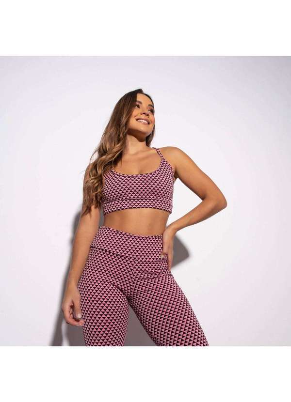 Honey Be - Top Fitness Jacquard Rosa Triângulo Tp898 Rosa