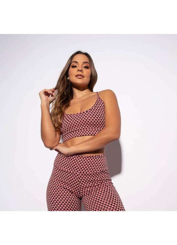 Honey Be - Top Fitness Jacquard Salmão Triângulo Tp902 Rosa