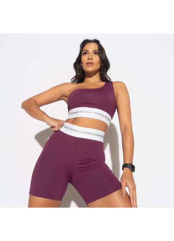 Honey Be - Top Fitness Marsala de um Ombro Só Tp1441 Roxo