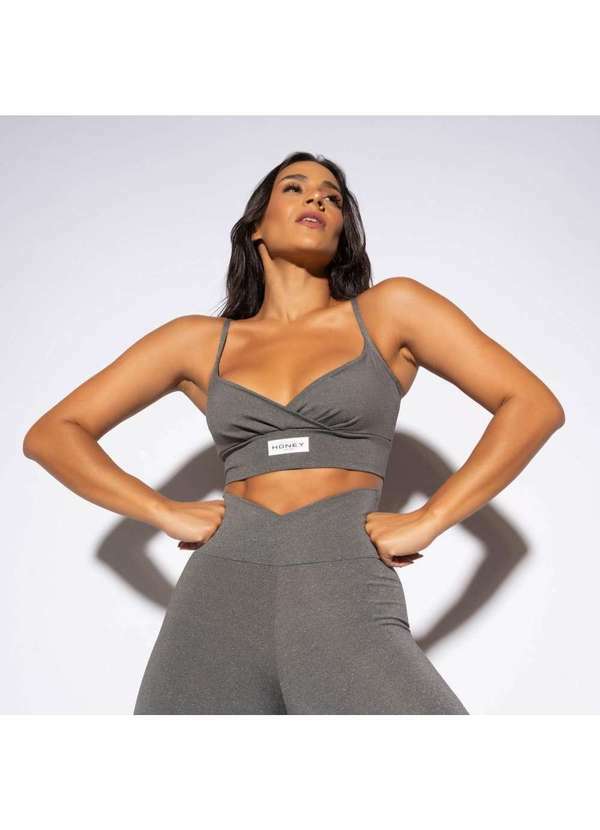 Honey Be - Top Fitness Mescla Decote Transpassado Tp1241 Cinza
