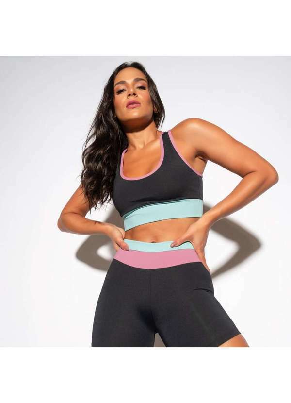 Honey Be - Top Fitness Nadador Preto com Abertura nas Costas Tp1279 Preto