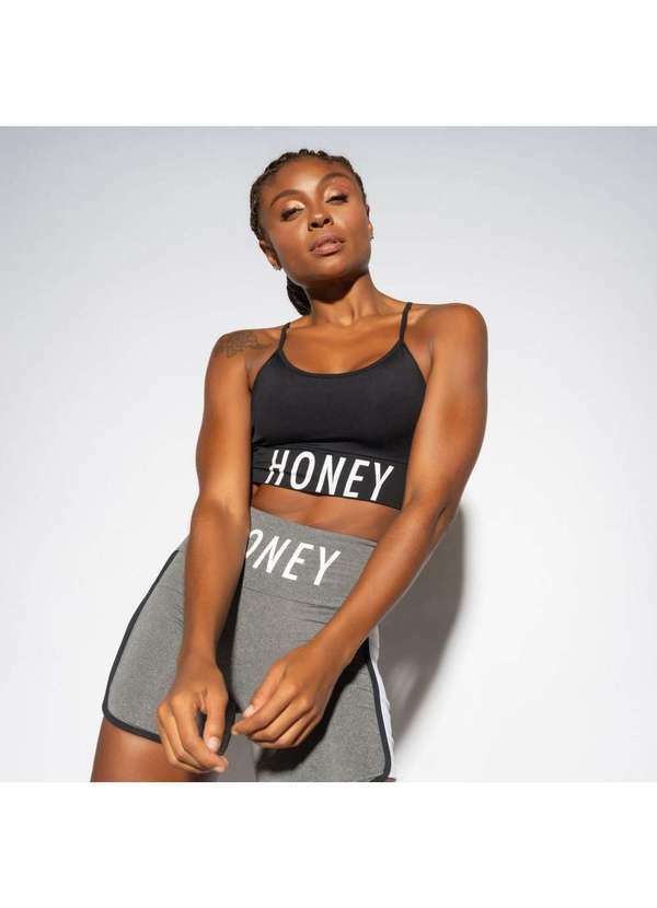 Honey Be - Top Fitness Preto Alcinha Cruzada Tp1336 Preto