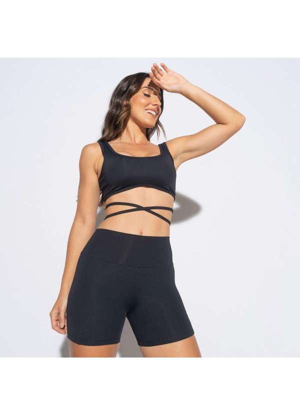 Honey Be - Top Fitness Preto com Tirinhas para Amarração Tp1460 Preto