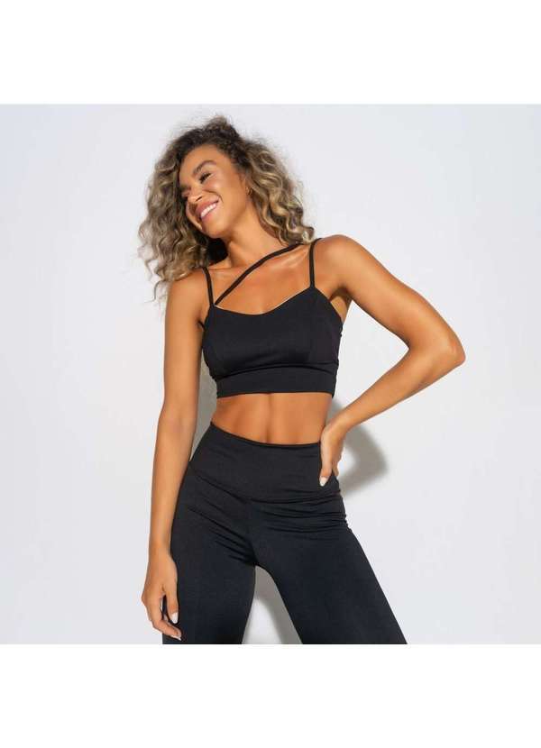 Honey Be - Top Fitness Preto de Alcinha Assimétrico Tp1356 Preto