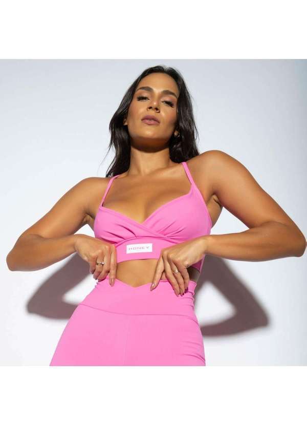 Honey Be - Top Fitness Rosa Decote Transpassado Tp1242 Rosa