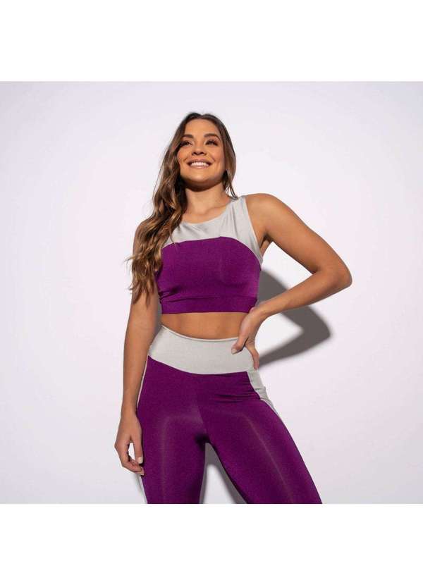 Honey Be - Top Fitness Roxo e Prata com Brilho Tp942 Roxo