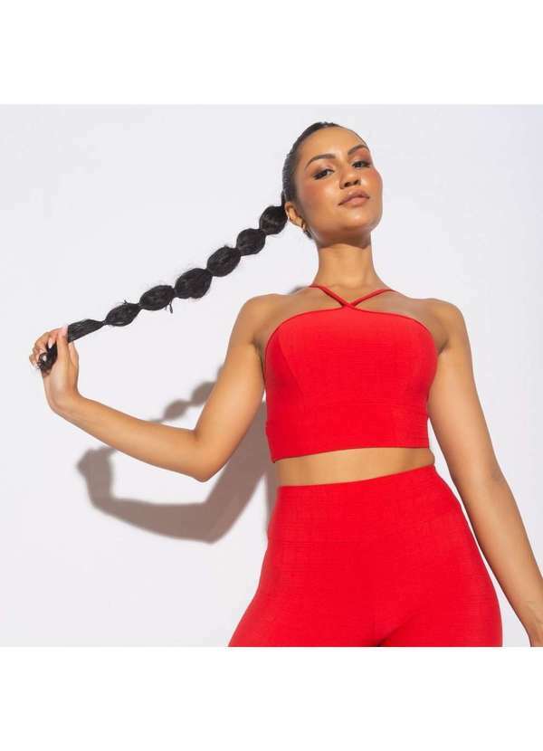 Honey Be - Top Fitness Vermelho Texturizado de Alcinha Tp1424 Vermelho