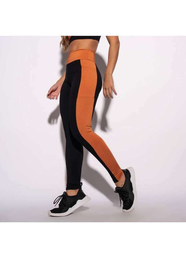 Honey Be - Legging com Bolso Fitness Preta e Laranja Lg1561 Preto