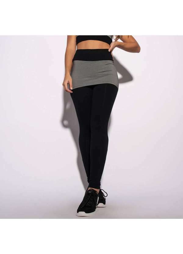Honey Be - Legging com Saia Fitness Preta e Cinza Lg1564 Preto