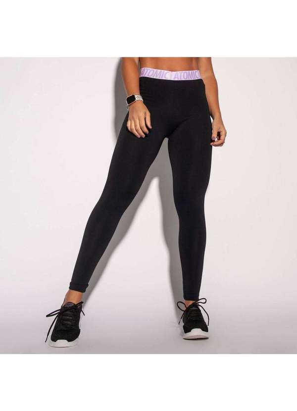 Honey Be - Legging Fitness Atomic Preta com Elástico Lilás Lg1579 Preto