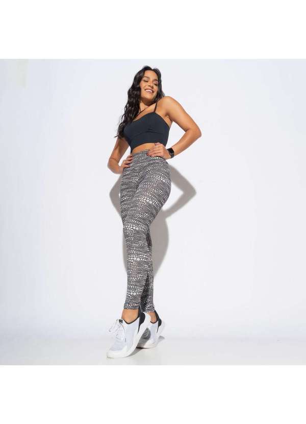 Honey Be - Legging Fitness Estampada Fundo Preto com Bolinhas Cinzas Lg2070 Preto