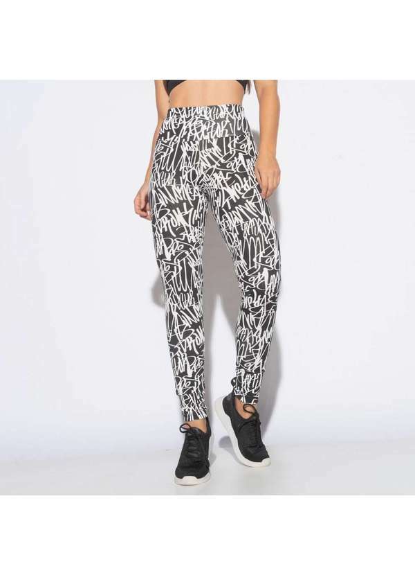 Honey Be - Legging Fitness Estampada Fundo Preto com Escrita Branca Lg2144 Preto