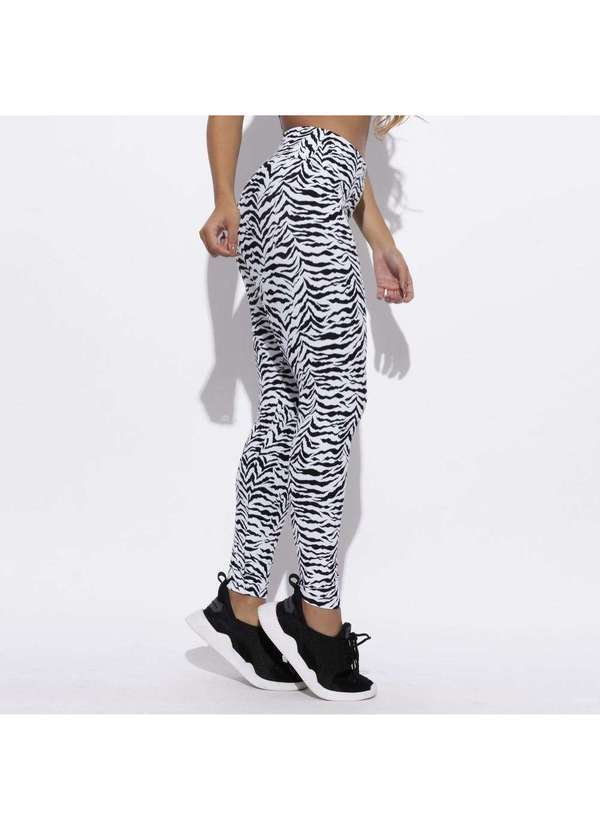 Honey Be - Legging Fitness Jacquard Branca Tigre Lg1520 Branco