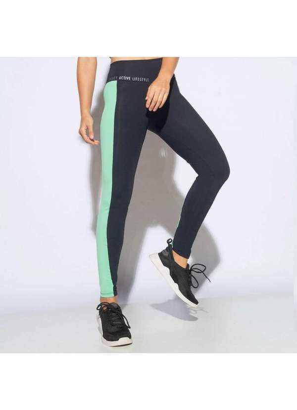 Honey Be - Legging Fitness Preta com Faixa Verde Lg2133 Preto