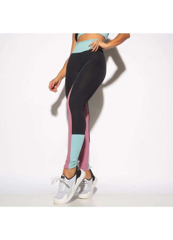 Honey Be - Legging Fitness Preta com Recortes Rosa e Azul Lg1941 Preto