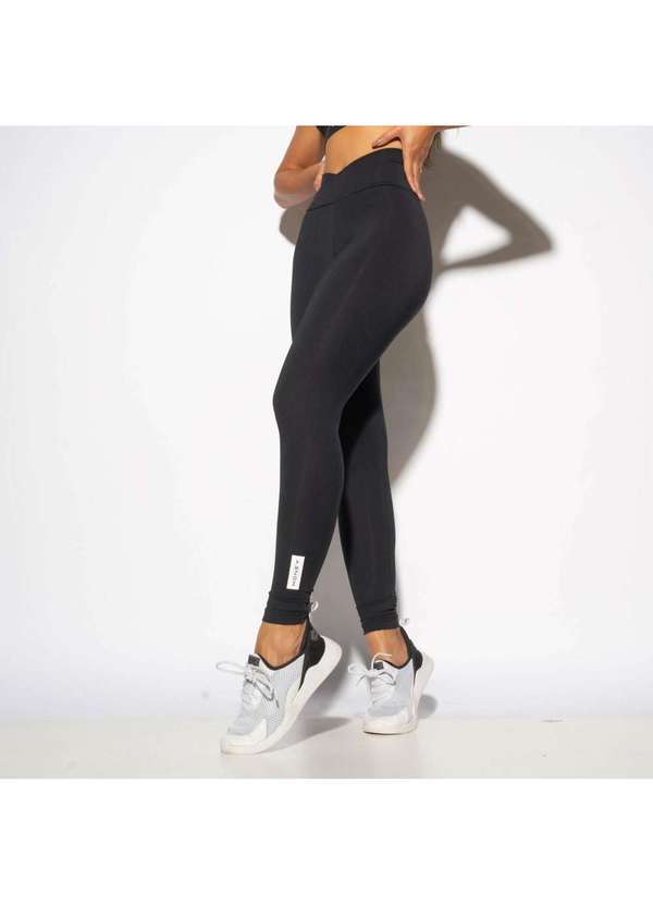 Honey Be - Legging Fitness Preta Cós Transpassado Lg1892 Preto