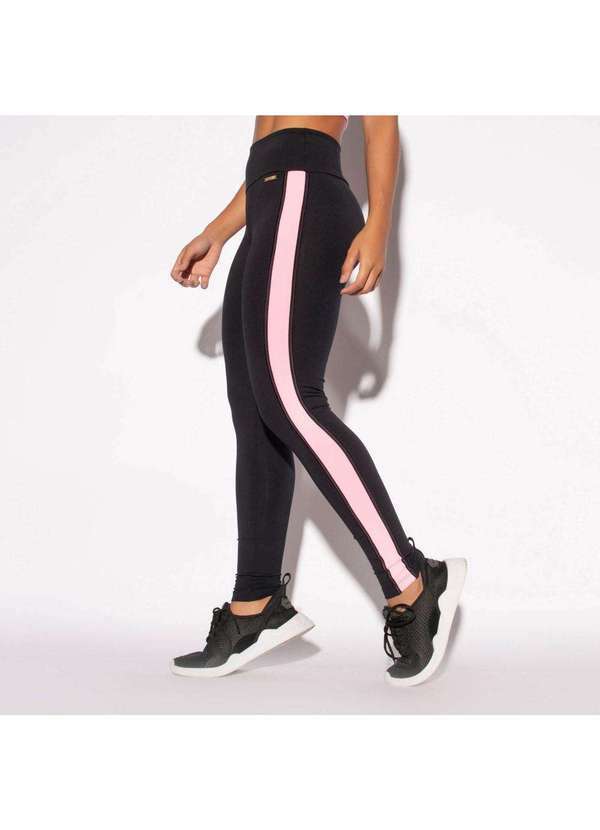 Honey Be - Legging Fitness Preta Poliamida Recorte Lateral Rosa Lg1453 Preto