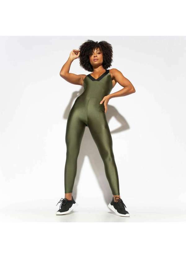 Honey Be - Macacão Fitness Fuseau Verde Militar Gloss Mc220 Verde
