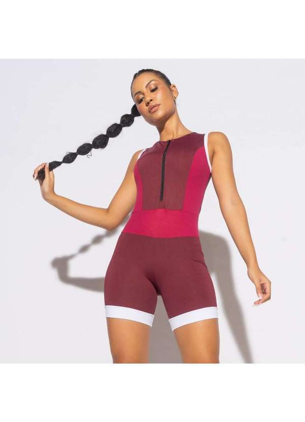 Honey Be - Macaquinho Fitness Vinho com Ziper e Recortes Mc242 Vermelho