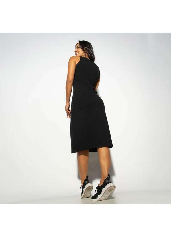 Honey Be - Vestido Canelado Preto com Botão Vt068 Preto 3