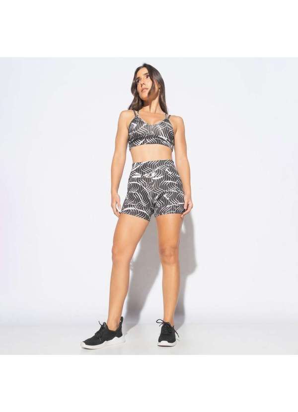 Honey Be - Conjunto Fitness Estampado Preto com Riscos Brancos Co398 Preto