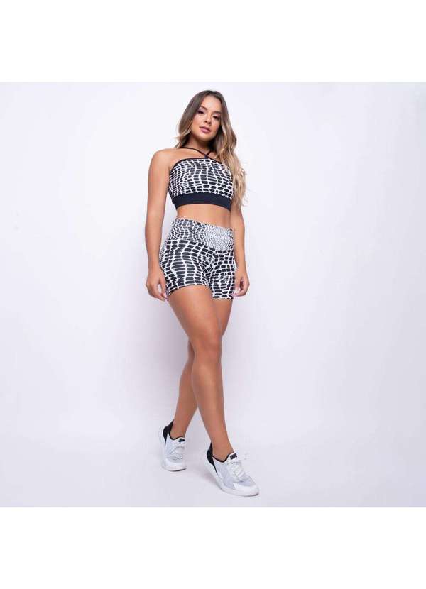 Honey Be - Short Fitness Jacquard Croco Preto Sh203 Preto 2