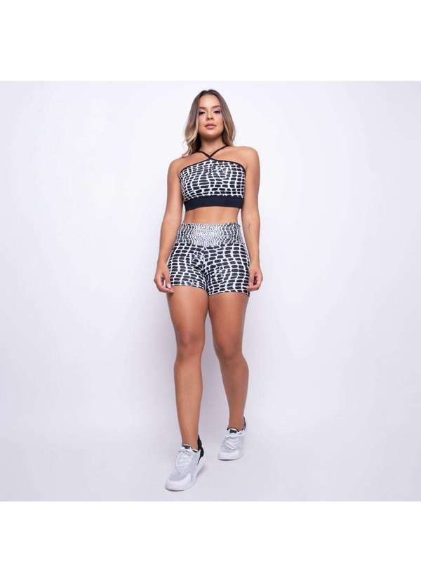 Honey Be - Short Fitness Jacquard Croco Preto Sh203 Preto 3