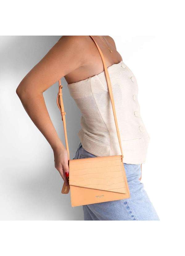 Raphaella Booz - Bolsa Satchel Pequena Couro Croco Laranja Couro Croco/Glove Salmao 2