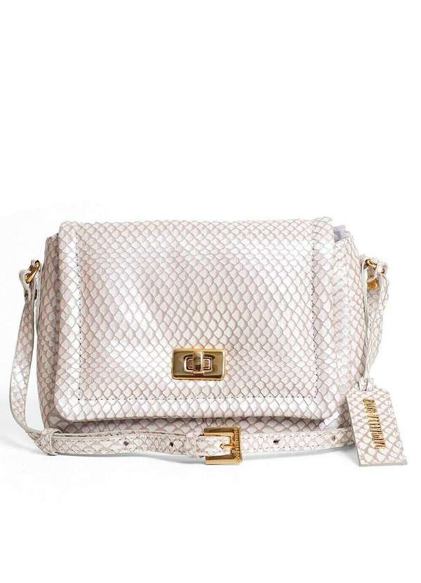 Raphaella Booz - Bolsa Tiracolo Pequena Couro Off White Escamas Couro Escama Off White