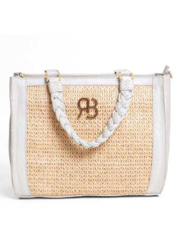 Raphaella Booz - Bolsa Tote Média Couro Palha Trançada Couro Floater Off White/Mc 1454