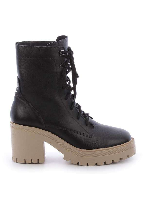 Raphaella Booz - Bota Coturno Tratorado Couro Napa Grease Preto/Sola Bege