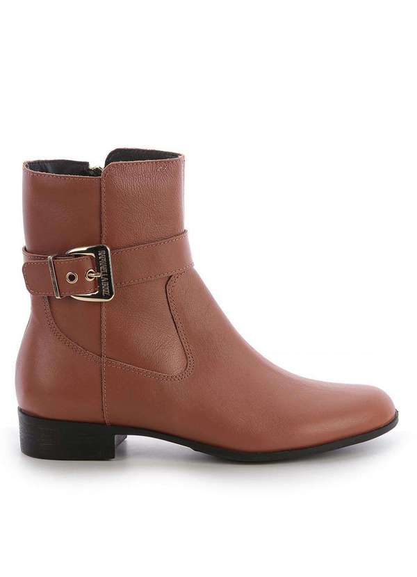 Raphaella Booz - Bota Fivela Cano Curto Couro Couro Glove Camel