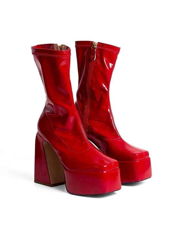 Raphaella Booz - Bota Salto Alto Plataforma Geométrico Verniz Verniz Molhado Stretch Furia 2