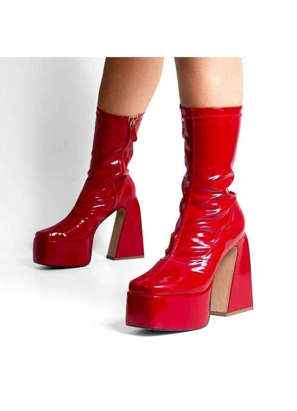 Raphaella Booz - Bota Salto Alto Plataforma Geométrico Verniz Verniz Molhado Stretch Furia 3