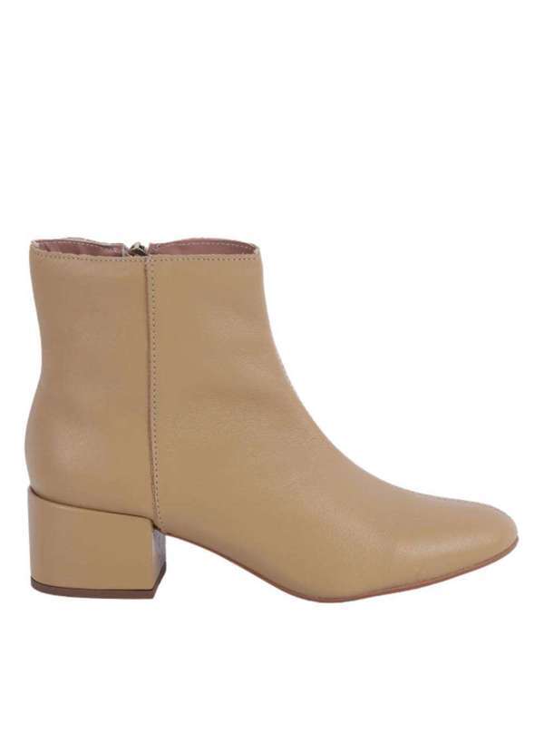 Raphaella Booz - Bota Salto Baixo Cano Curto Couro Couro Nata