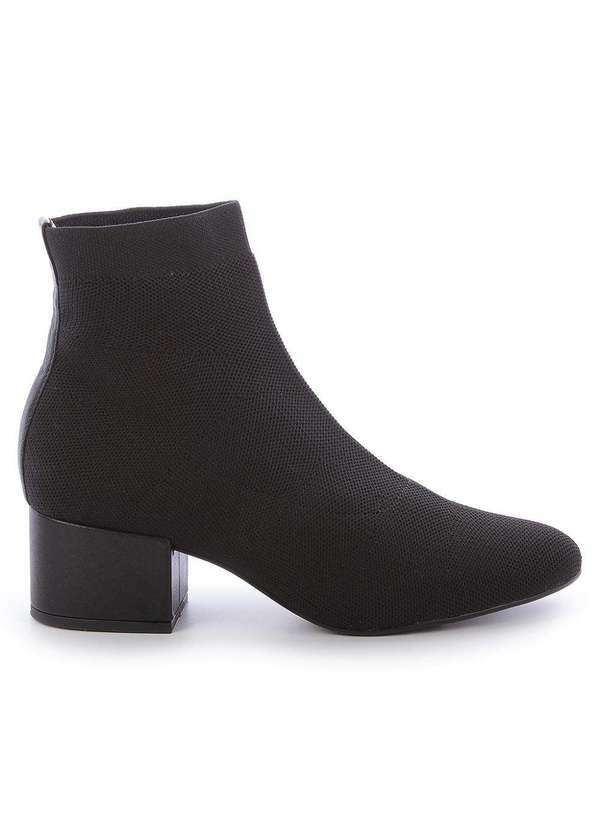 Raphaella Booz - Bota Salto Bloco Cano Curto Knit Preta Knit Preto/Napa Grease