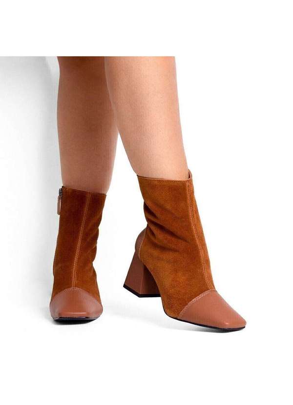 Raphaella Booz - Bota Salto Bloco Médio Couro Couro Glove Camel/Camurcao 3
