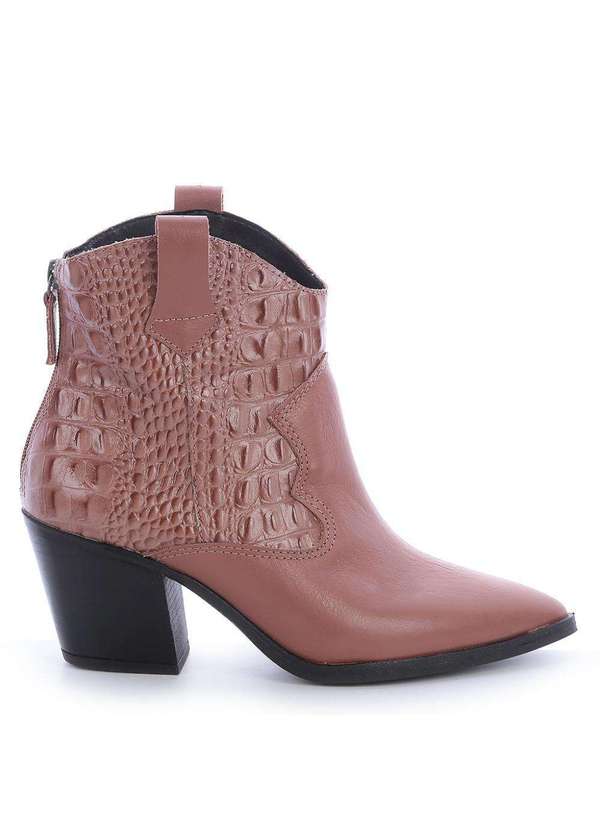 Raphaella Booz - Bota Western Cano Curto Couro Couro Glove Camel/Jacare Camel
