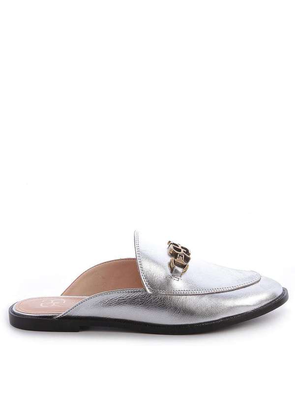 Raphaella Booz - Mule Couro Detalhe Rb Couro Metal Oakley Prata