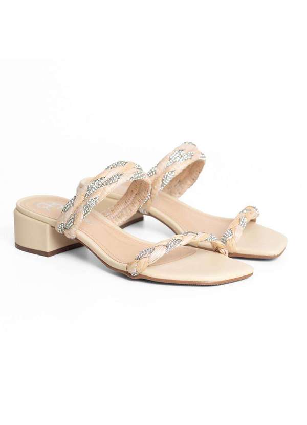 Raphaella Booz - Mule Salto Bloco Palha Bege Strass Palha Natural/Cristal/Duna 2