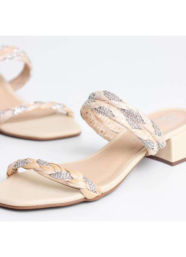 Raphaella Booz - Mule Salto Bloco Palha Bege Strass Palha Natural/Cristal/Duna 3