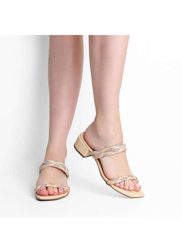 Raphaella Booz - Mule Salto Bloco Palha Bege Strass Palha Natural/Cristal/Duna 4