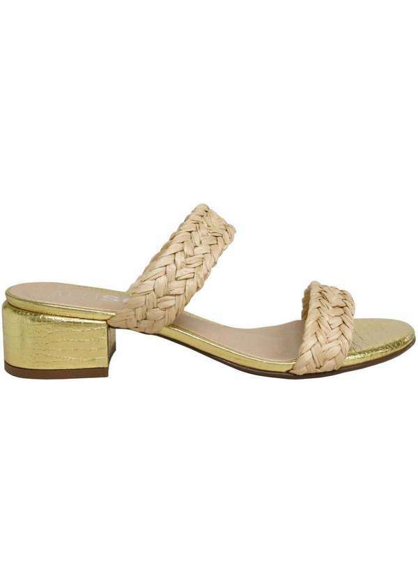 Raphaella Booz - Mule Salto Bloco Palha Bege Tranca Palha 03/Cronos Ouro