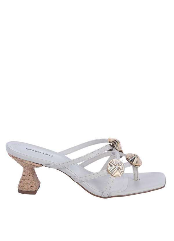 Raphaella Booz - Mule Sandália Salto Taça Couro Off White Esferas Couro Glove Off White