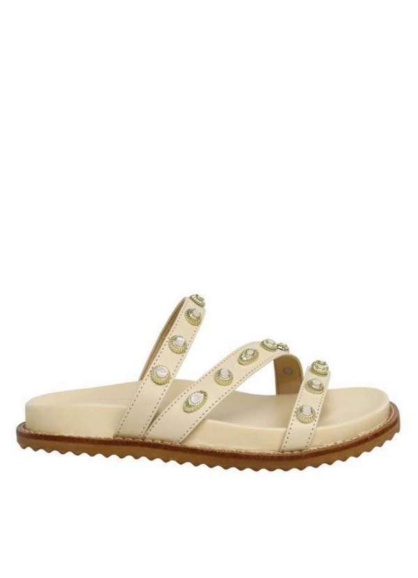 Raphaella Booz - Papete Mule Couro Bege Detalhe Metal Couro Glove Duna