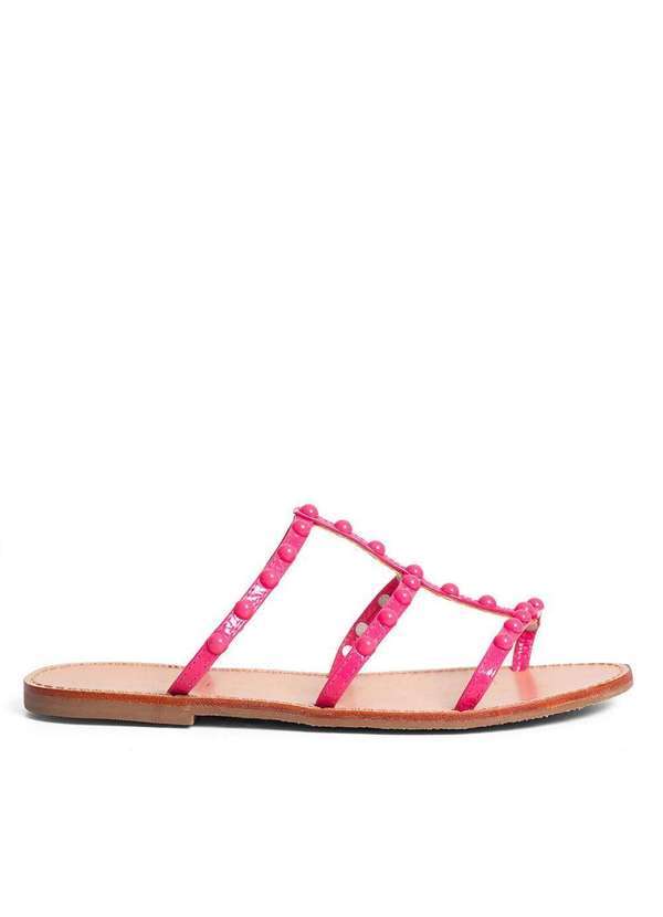 Raphaella Booz - Rasteira Couro Tiras Rosa Verniz Show Pitaya