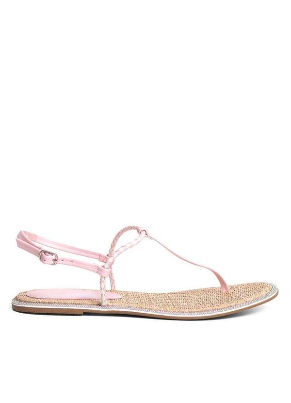 Raphaella Booz - Rasteira Flat Palha Tiras Strass Napa Nude/Off White/Tcl
